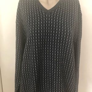 Ermenegildo Zegna mens V Neck Cotton Blend Sweater Charcoal Gray Check M 50